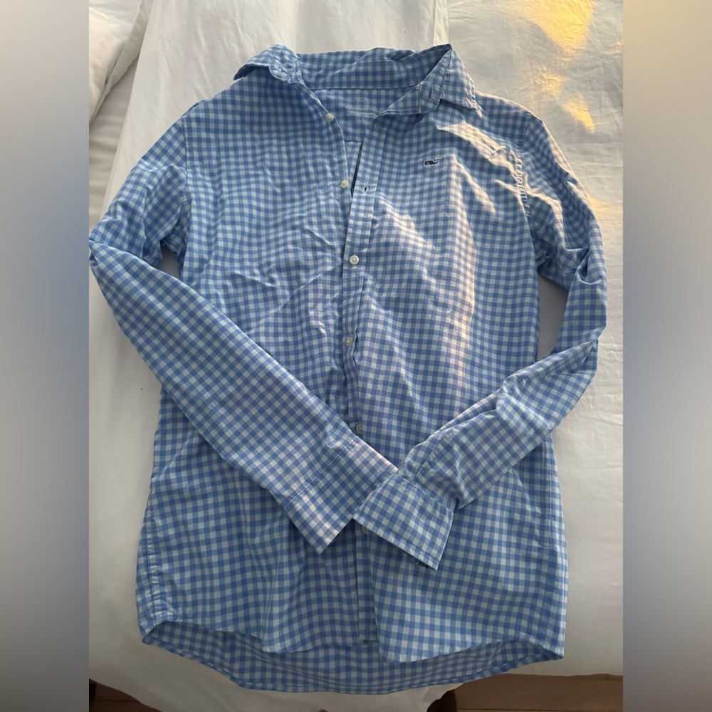 Vineyard Vines Light Blue Gingham Boys Shirt Size 16 (L)